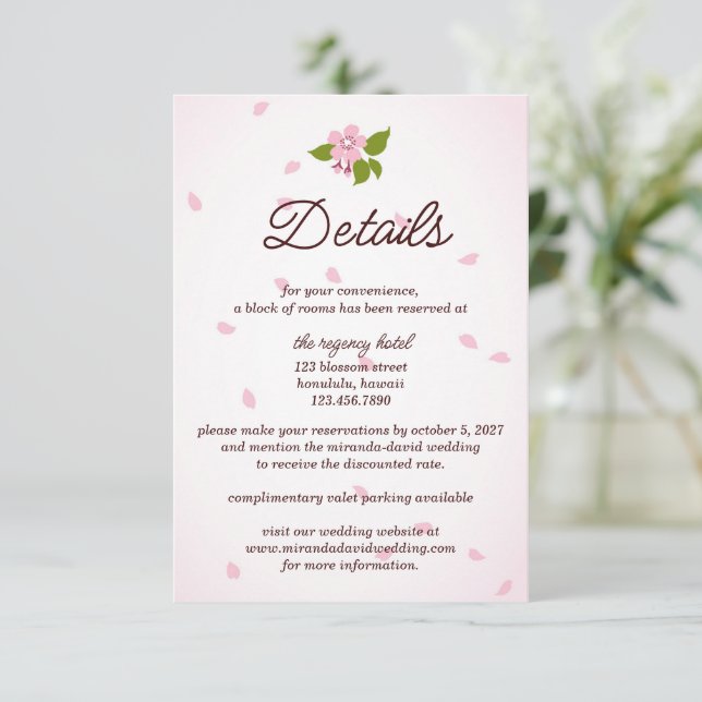 Tarjeta De Recepción Boda japonés de flores de cerezo rosado sakura (Anverso de pie)
