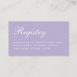 Tarjeta De Recepción Boda Lavender Registro Simple Script Purple