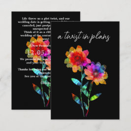 Tarjeta De Recepción Boda LGBTQ DIVERTIDA cambio de fecha Petals & Prid