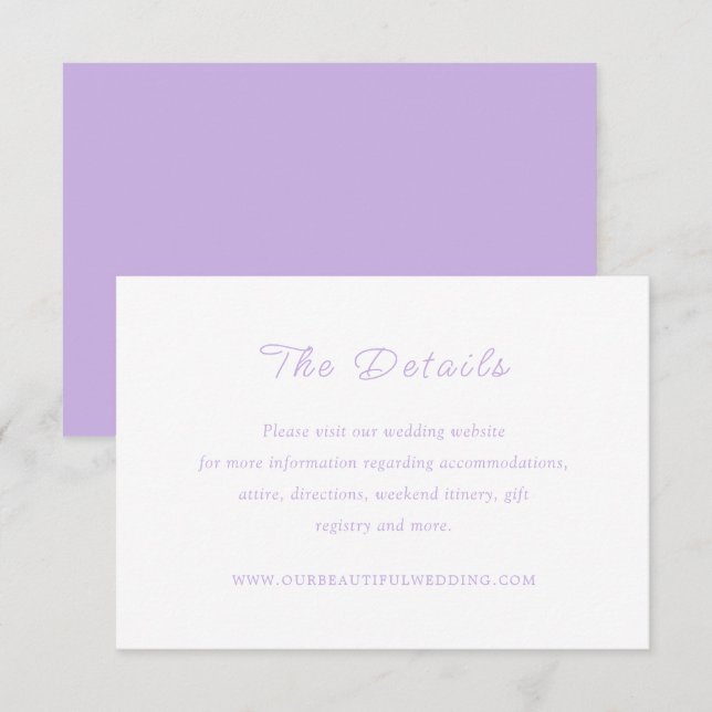 Tarjeta De Recepción Boda Lilac Classic inagotable (Anverso / Reverso)