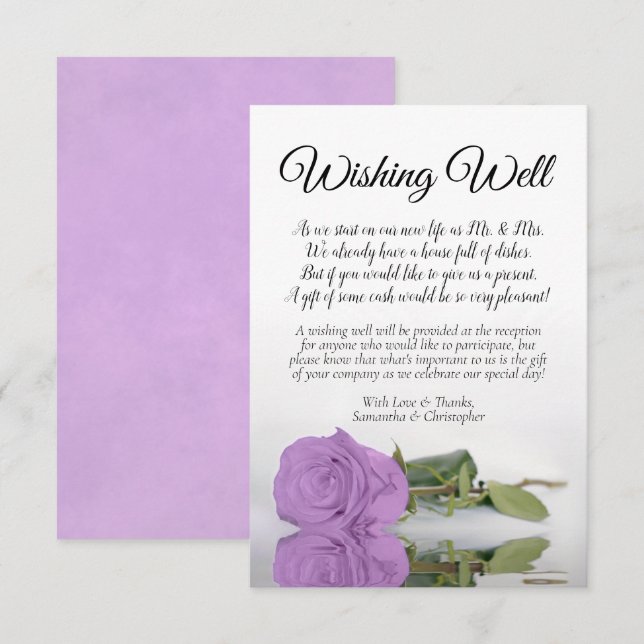 Tarjeta De Recepción Boda Lilac Purple Rosa deseando poema (Anverso / Reverso)
