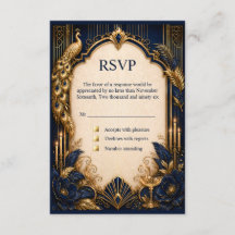Boda lujosa gatsby pavo real RSVP dorado de la mar