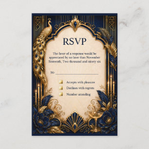 Tarjeta De Recepción Boda lujosa gatsby pavo real RSVP dorado de la mar