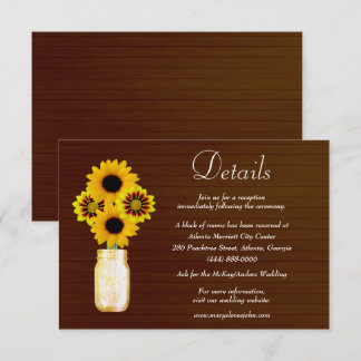 Tarjeta De Recepción Boda Mason Jar, floral amarillo oscuro y ruso