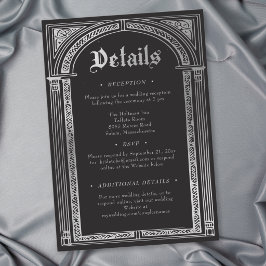 Tarjeta De Recepción Boda Medieval Gótico Negra Plata
