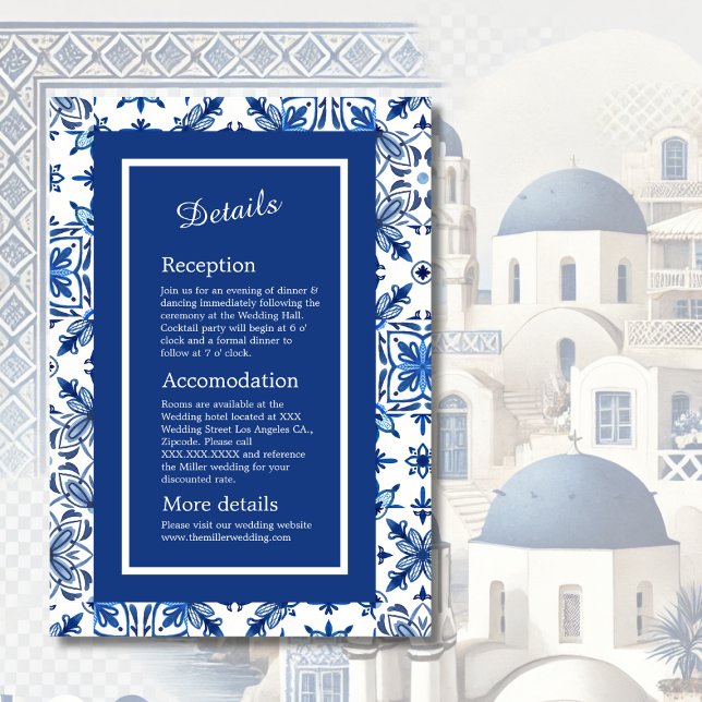 Tarjeta De Recepción Boda mediterráneo azul de Santorini (Subido por el creador)