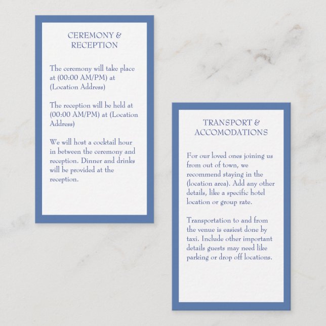 Tarjeta De Recepción Boda mediterráneo azul y blanco (Anverso / Reverso)