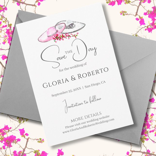 Tarjeta De Recepción Boda mexicana de color rosa floral vintage salva l (Subido por el creador)