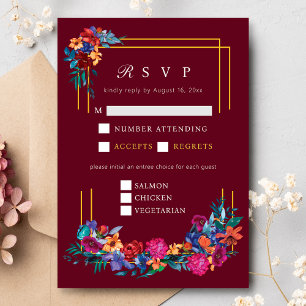 Tarjeta De Recepción Boda mexicano de Fiesta Burgundy RSVP