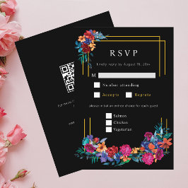 Tarjeta De Recepción Boda mexicano de flores de Fiesta Black RSVP
