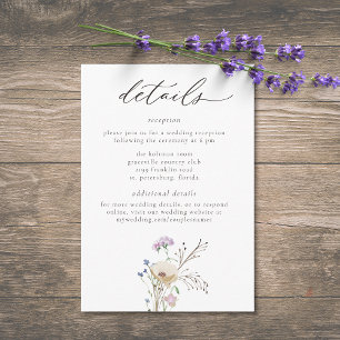 Tarjeta De Recepción Boda Minimalista Acuarela Flor Silvestre Púrpura