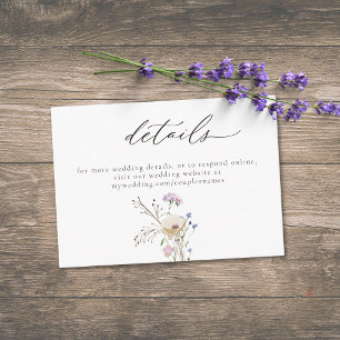 Tarjeta De Recepción Boda Minimalista Acuarela Flor Silvestre Púrpura