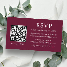 Tarjeta De Recepción Boda minimalista Burgundy QR RSVP