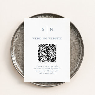 Tarjeta De Recepción Boda Minimalista Chic con Código QR Azul Polvo y B