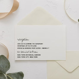 Tarjeta De Recepción Boda minimalista con guión moderno en blanco y neg