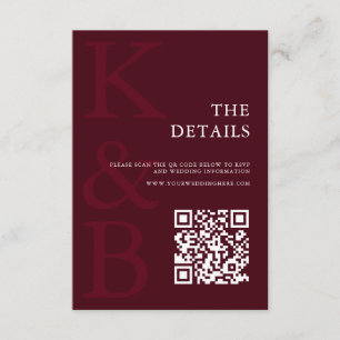 Tarjeta De Recepción Boda Minimalista con Monograma Moderno en Borgoña