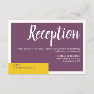 Tarjeta De Recepción Boda minimalista contemporánea moderna púrpura ama
