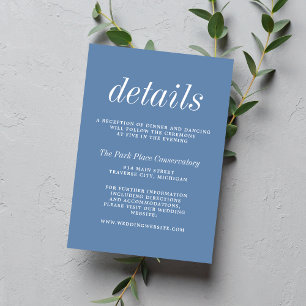 Tarjeta De Recepción Boda Minimalista de color azul denim