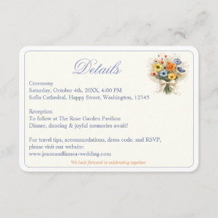 Tarjeta De Recepción Boda Minimalista de Flores Silvestres Suaves y Neu