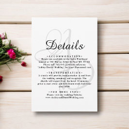 Tarjeta De Recepción Boda minimalista De Moda De Monograma Blanco Y Neg