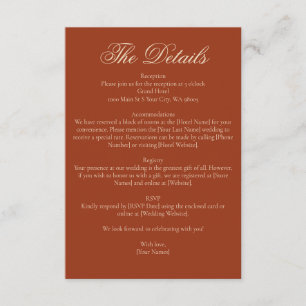 Tarjeta De Recepción Boda minimalista de terracota quemada naranja