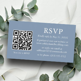 Tarjeta De Recepción Boda minimalista Dusty Blue QR RSVP