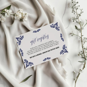 Tarjeta De Recepción Boda Minimalista floral azul de Talavera mexicana