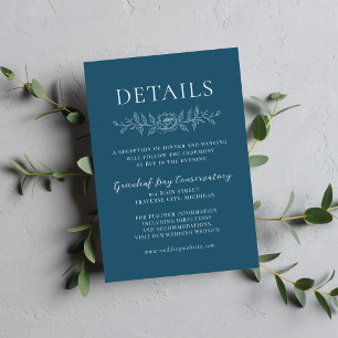 Tarjeta De Recepción Boda Minimalista Floral Simplicidad 1 Azul Neptuno