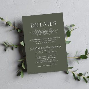 Tarjeta De Recepción Boda Minimalista Floral Simplicidad 1 Verde Romero