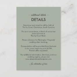 Tarjeta De Recepción Boda Minimalista Moderna | Atemporal Verde Salvia 
