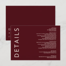 Tarjeta De Recepción Boda minimalista moderna burgundy cálida rústica
