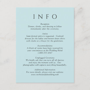 Tarjeta De Recepción Boda Minimalista Moderna en Verde Azul