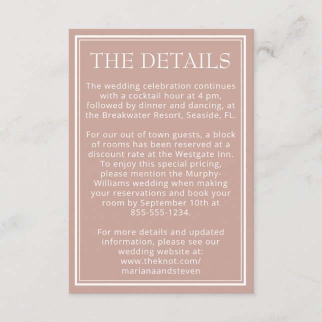 Tarjeta De Recepción Boda minimalista moderna rosa (Anverso)