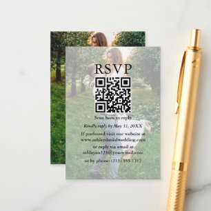Tarjeta De Recepción Boda Minimalista moderna RSVP QR Foto superpuesta