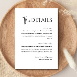 Tarjeta De Recepción Boda Minimalista Moderna Simple en Blanco y Negro