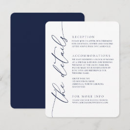 Tarjeta De Recepción Boda Minimalista moderno de la Marina Azul 2