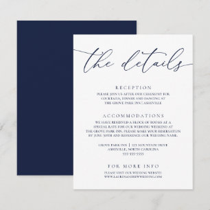 Tarjeta De Recepción Boda Minimalista moderno de Navy Blue