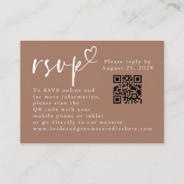 Tarjeta De Recepción Boda Minimalista moderno marrón y blanco QR RSVP