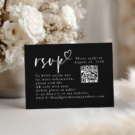 Tarjeta De Recepción Boda Minimalista moderno negro y blanco QR RSVP