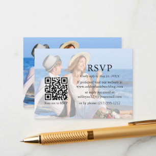 Tarjeta De Recepción Boda Minimalista moderno QR RSVP Fotografía superp