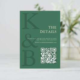 Tarjeta De Recepción Boda Minimalista Monograma Verde Moderno