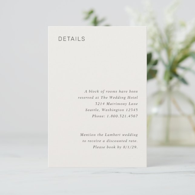 Tarjeta De Recepción Boda Minimalista neutral elegante (Anverso de pie)