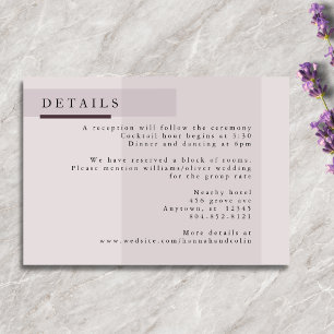 Tarjeta De Recepción Boda Minimalista neutro de lavanda gris