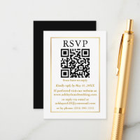 Boda Minimalista QR Black White Gold RSVP