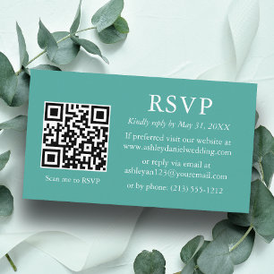 Tarjeta De Recepción Boda minimalista QR RSVP Verde azulado