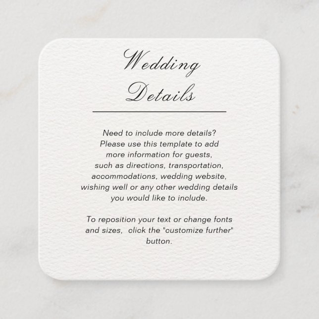 Tarjeta De Recepción Boda minimalista simple blanca personalizable (Anverso)