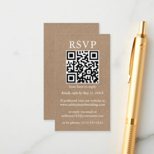 Tarjeta De Recepción Boda Minimalista simple Kraft QR RSVP