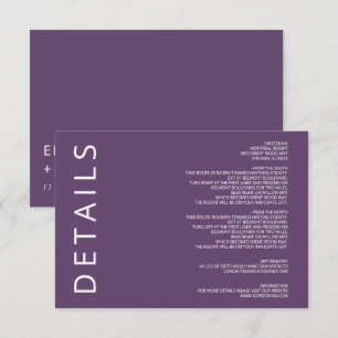 Tarjeta De Recepción Boda Minimalista simple púrpura moderno