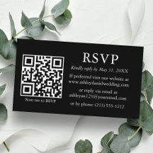 Boda Minimalista simple QR negro RSVP