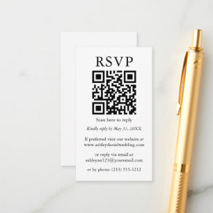 Tarjeta De Recepción Boda Minimalista simple QR RSVP